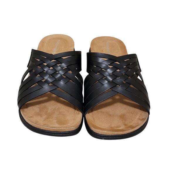 Easy Spirit Women Meadow Cross Strap Woven Slide Sandal Size US 8M Black Leather - Picture 4 of 6
